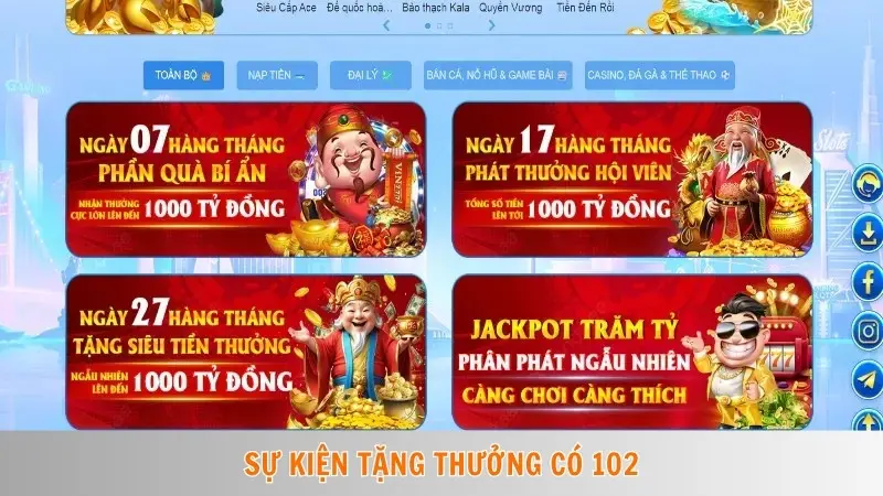 Win777 6 Sự kiện tặng thưởng có 102